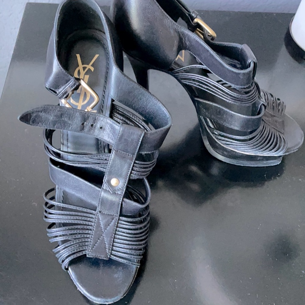 YSL open toe strap heels